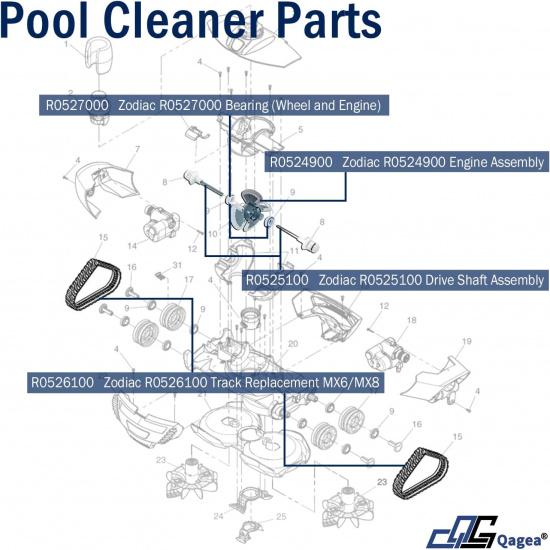 Qagea Pool Cleaner Parts Accessories Fits for Zodiac Baracuda MX6 MX8 MX6EL MX8EL, Tune Up Kit with R0524900, R0526100, R0527000, R0525100