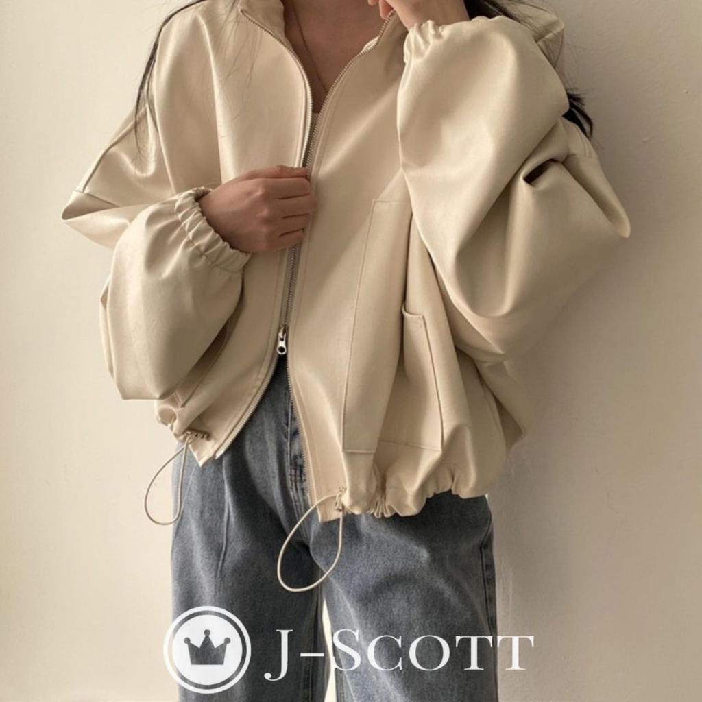 J-Scott Locker geschnittene Kunstleder-Blousonjacke mit voluminösen Ärmeln, Reißverschluss und gefüttert, Weiß, Größe JS97-WH-XL