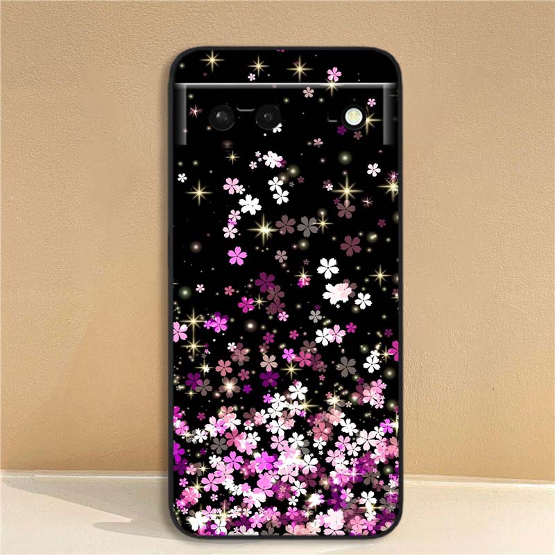 Butterfly flower pattern For Google Pixel 10 9a 9 8A 8 7 7A 6 6A Pro XL 2024 5G Black Soft TPU Silicone Phone Case