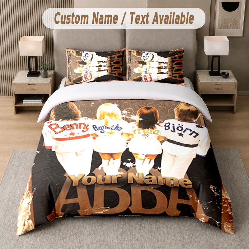 Custom Bedding Set ABBA Pattern, Print Name Text 1 Duvet Cover Plus 2 Pillowcases Home Textile
