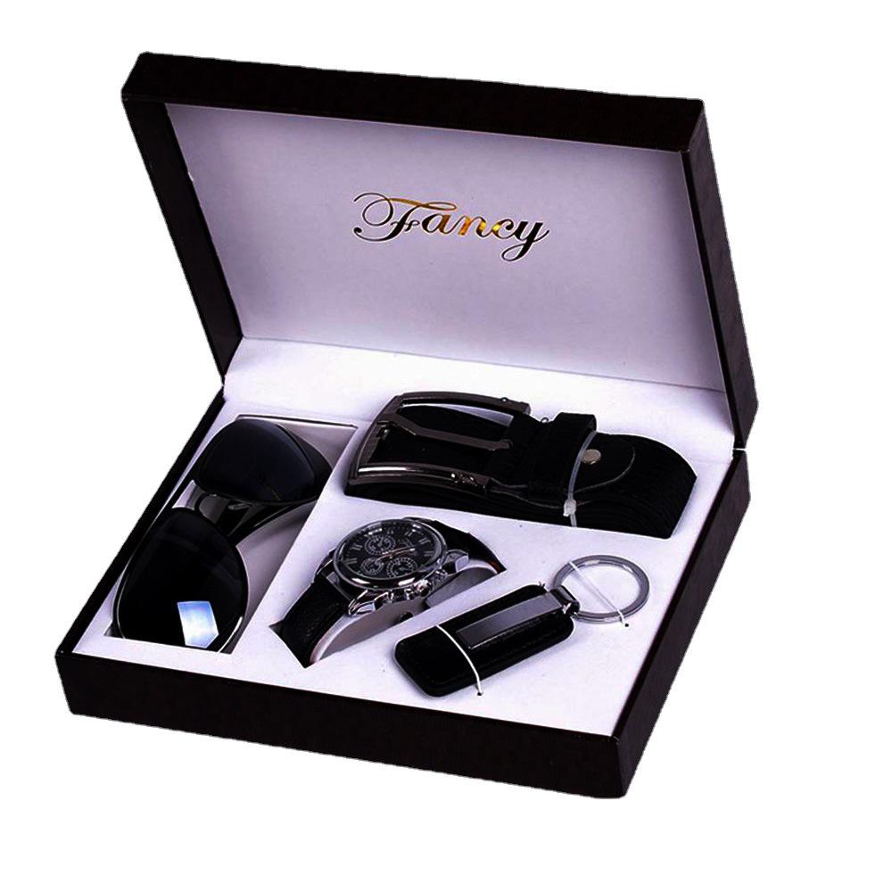 Men's Chinese Valentine's Day Fashion Gift Set: Large Dial Quartz Watch with PU Band