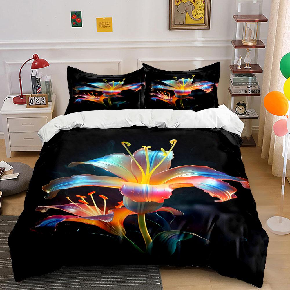 Vibrant neon-colored lilies. Bedding sets Duvet cover sets Duvet covers Pillowcases(1*Duvet Cover 2*Pillowcases without duvet insert)