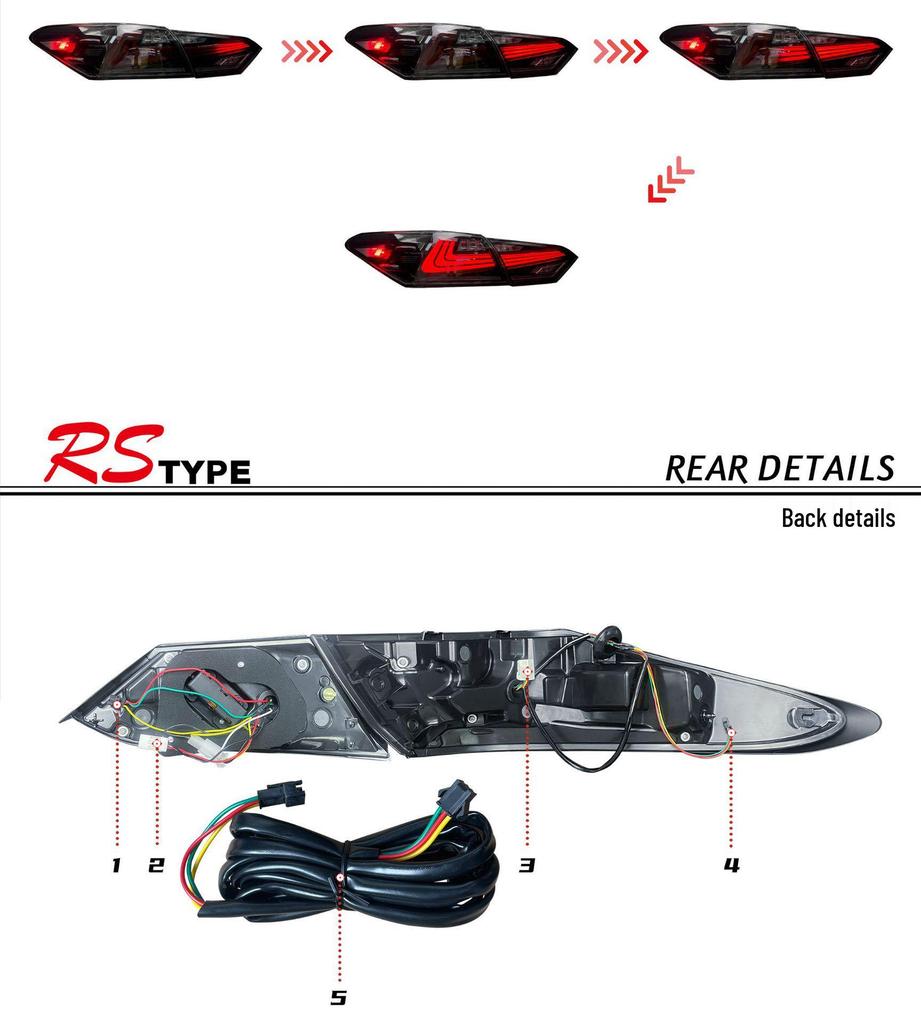 RGB LED Taillight Assembly for 18-23 Camry: Includes Daytime Running, Brake, and Turn Signal Lights