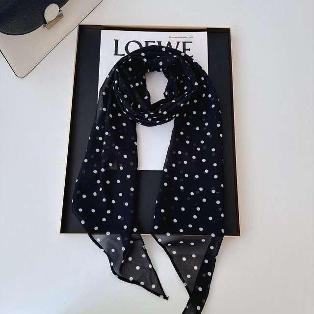Black polka dot long silk scarf women's new high-end autumn and winter neck scarf streamer headband belt belt accessories