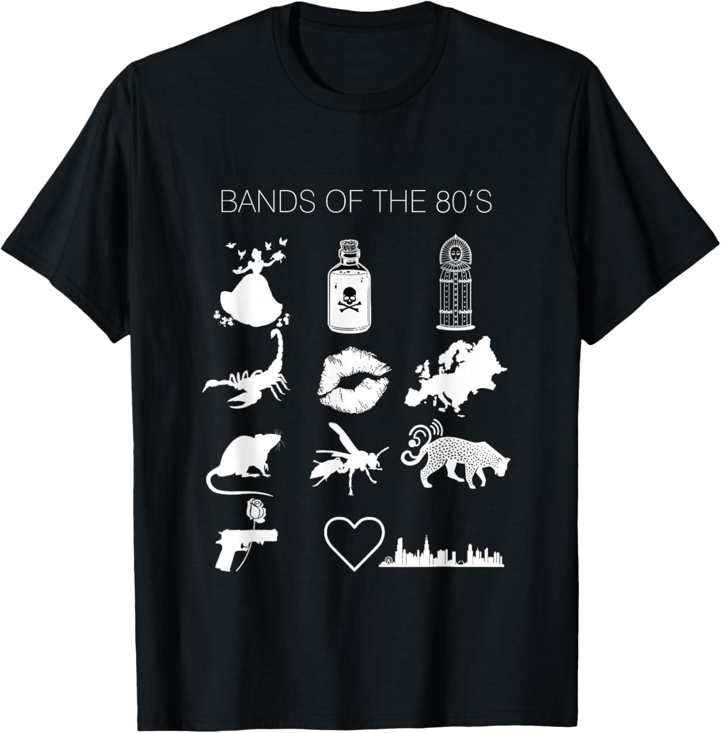 Funny Trendy Bands of the 80 s Hair Bands Rock Bands 1980 s T-Shirt XL
