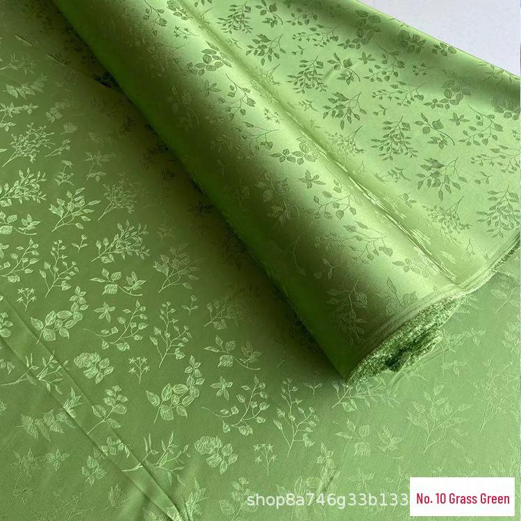 Golden Branch & Leaf Jacquard Sand-Wash Silk Fabric for Chinese Style Hanfu & Cheongsam Dresses