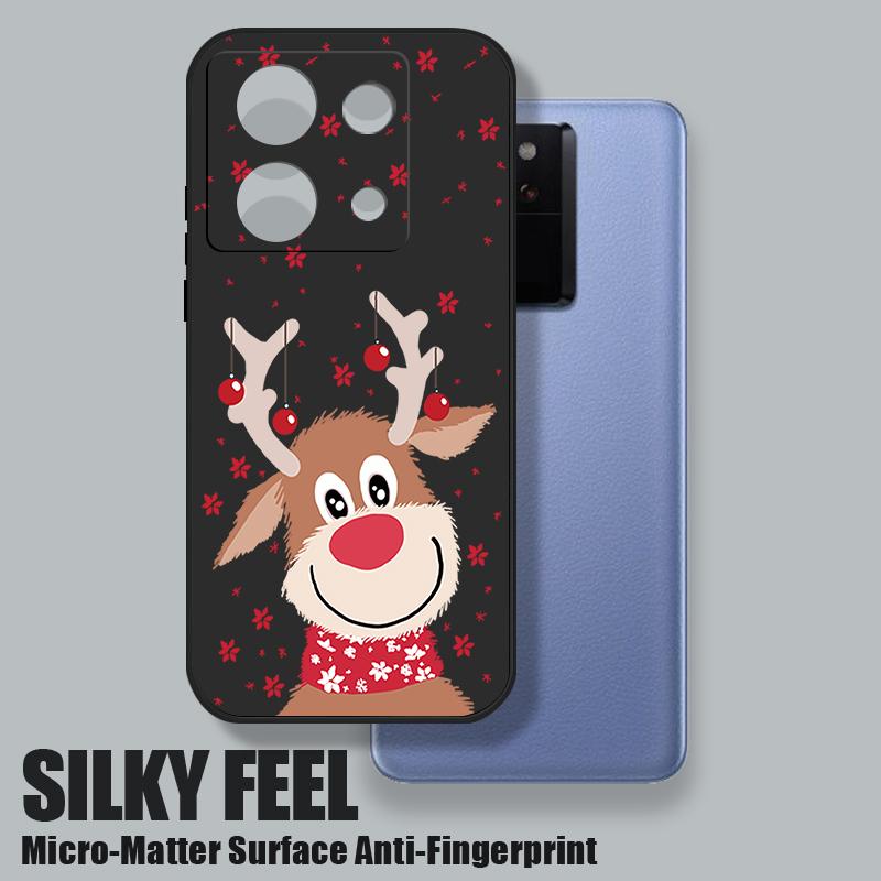 Cute Christmas Elk Printed Lanyard Phone Case For Xiaomi Redmi Note 14 13 12 Pro Note 13 14 Pro Plus 5G 13 13C 4G 11 10 Pro Silicone Cover