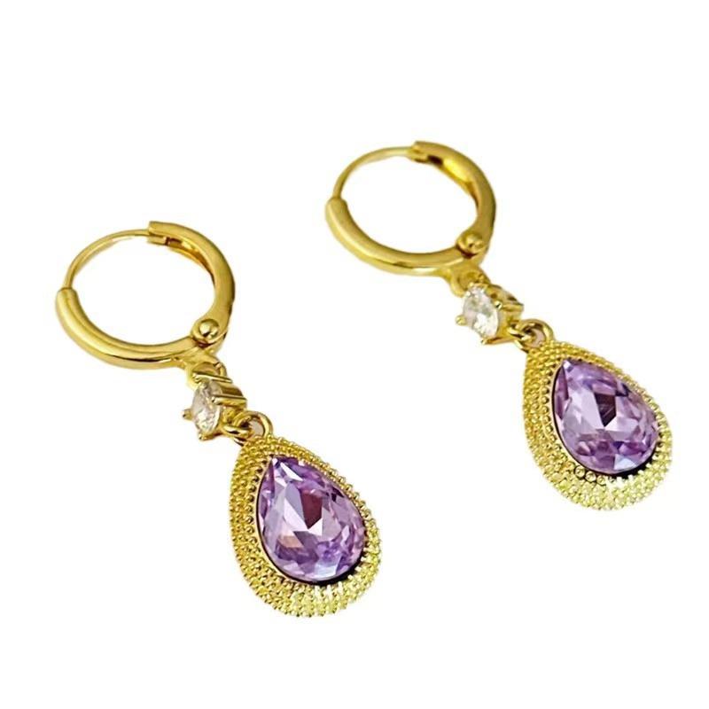 Elegant Purple Crystal Durian Earrings: Stylish Drop Studs for Women