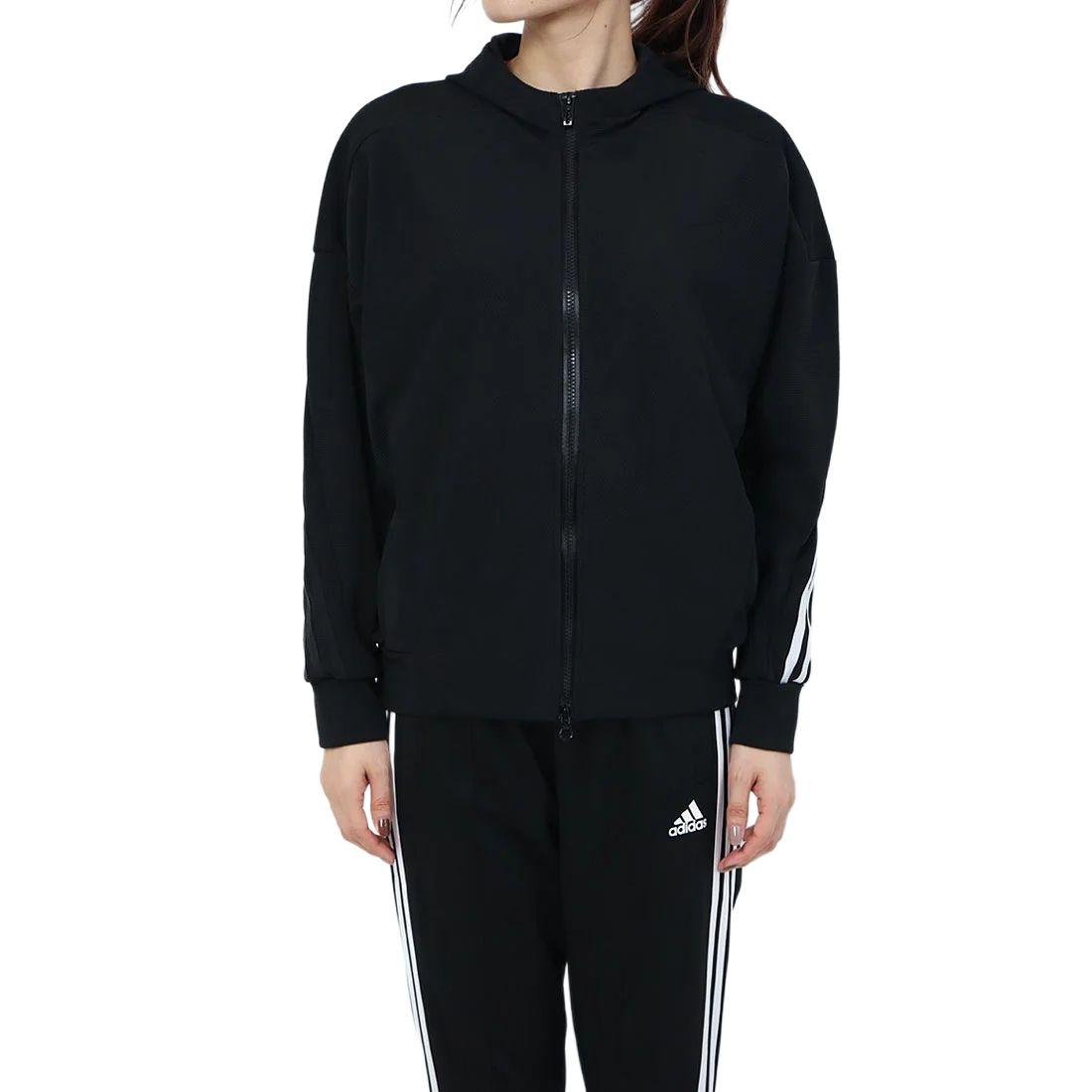 

Adidas Однотонная повседневная спортивная куртка с капюшоном на молнии для улицы Женские куртки Черный GF6946 S