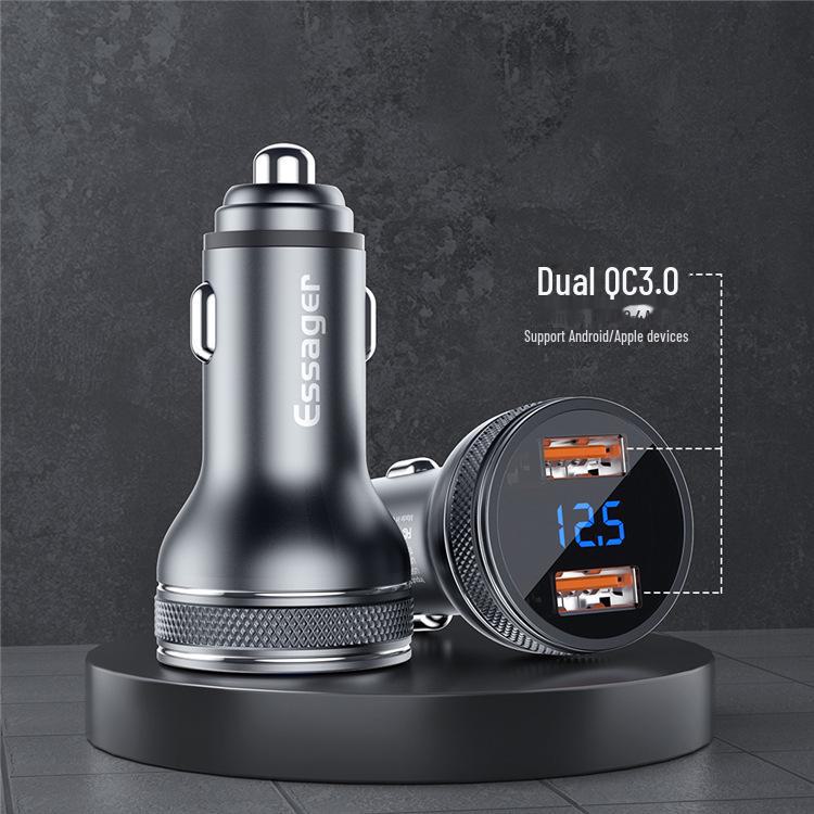 

Essager Металлическое автомобильное зарядное устройство с двумя портами PD36W+QC3.0 с цифровым дисплеем 3A