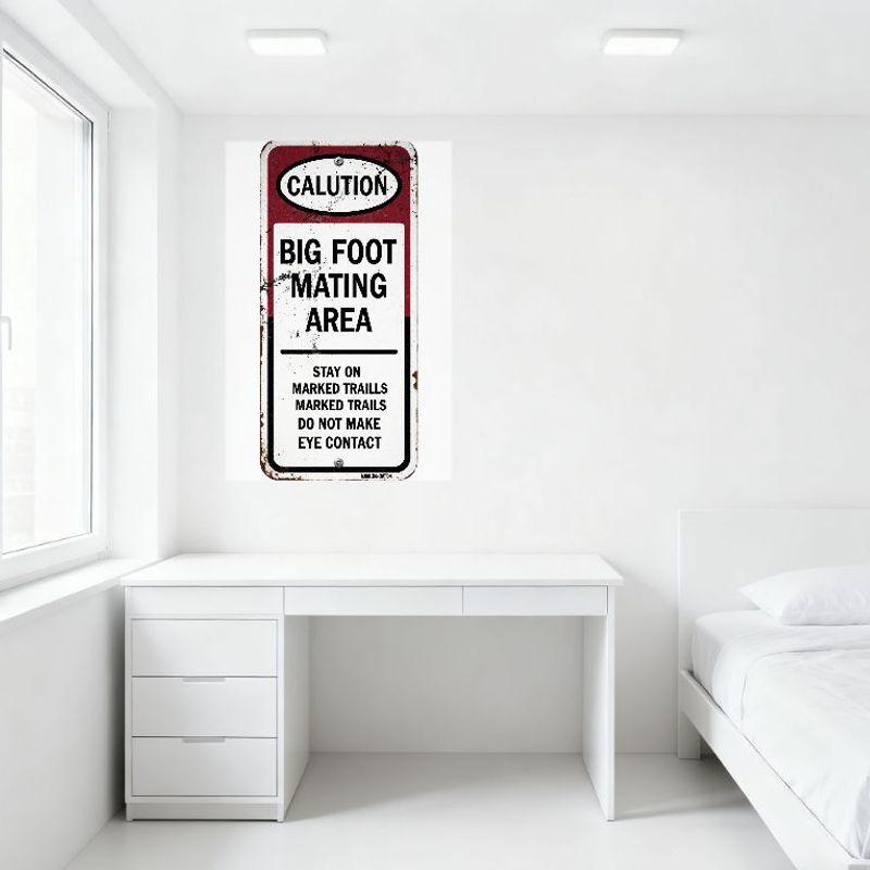 Vintage Rusty Metal Sign Big Foot Mating Area Warning Stay On Trails Do Not Make Eye Contact Decor for Bar Cafe Home Man Cave