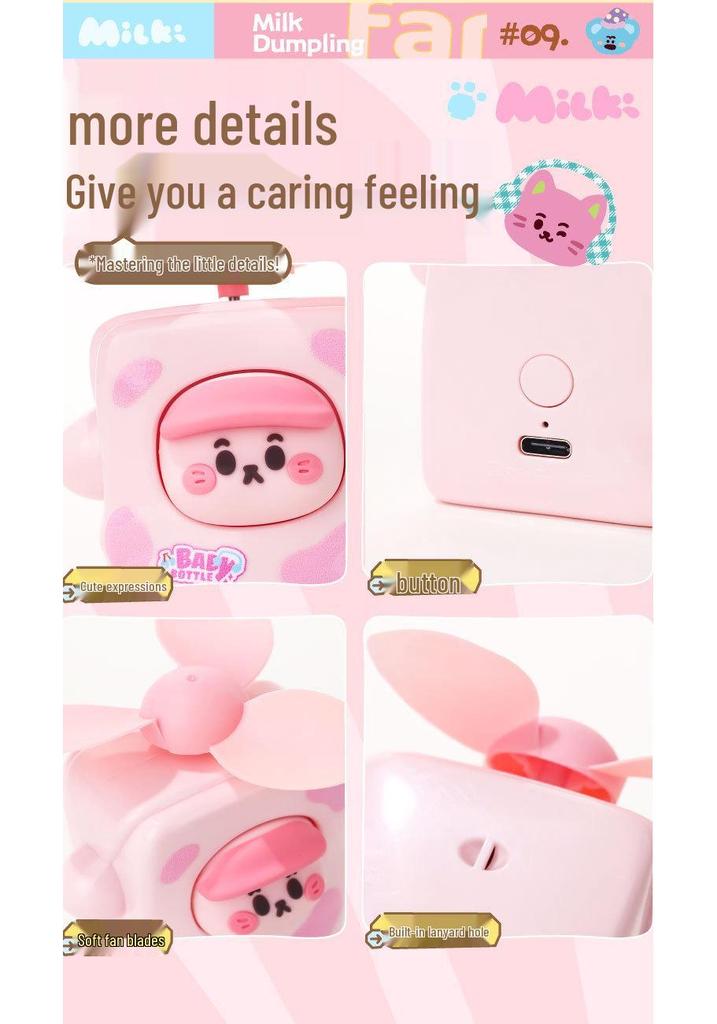 2026 Mini Handheld USB-Charged Student Portable Cute Cartoon Milk Bottle Fan