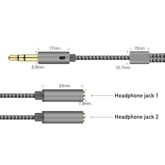 3.5mm 1 Male to 2 Female Ports Headphone Microphone Audio Cable Adapter Splitter