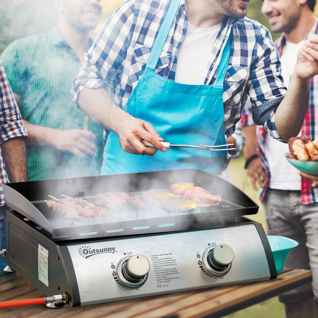 Gas Plancha Barbecue Grill with 2 Stainless Steel Burner, 6kW