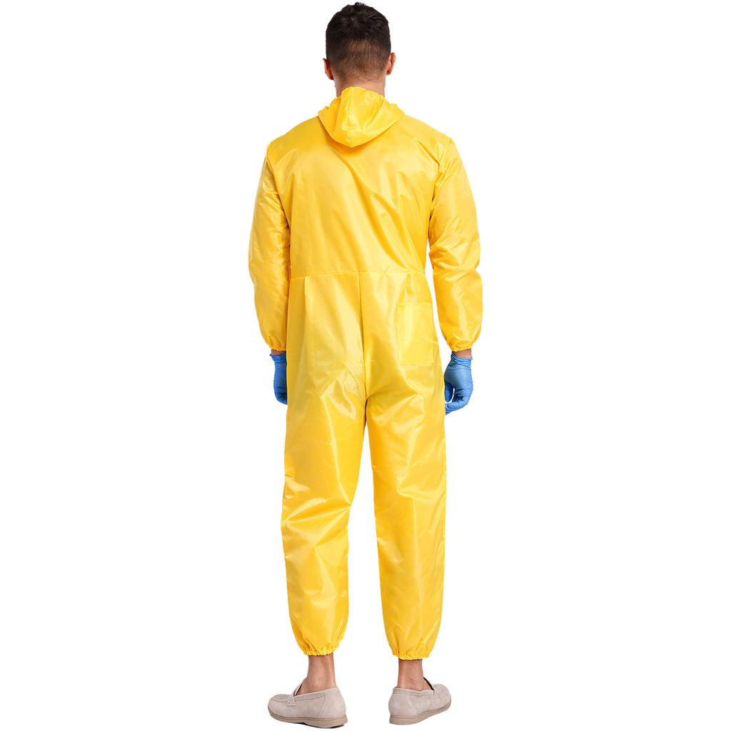 Salopetă completă cu glugă pentru bărbați, mâneci lungi, fermoar frontal, deschidere elastică, salopetă, costum hazmat, costum de Halloween