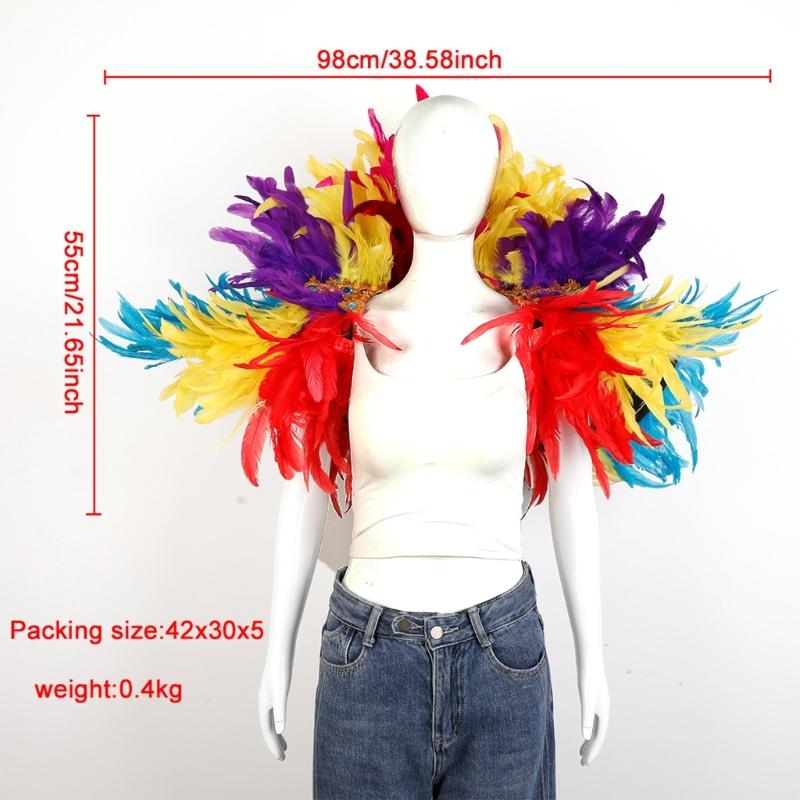 Veer Sjaal Cape Schouderomslag Gothic Veer Shrug Poncho Gouden Kraag Halloween Cosplay Kostuum voor Volwassenen Vrouwen