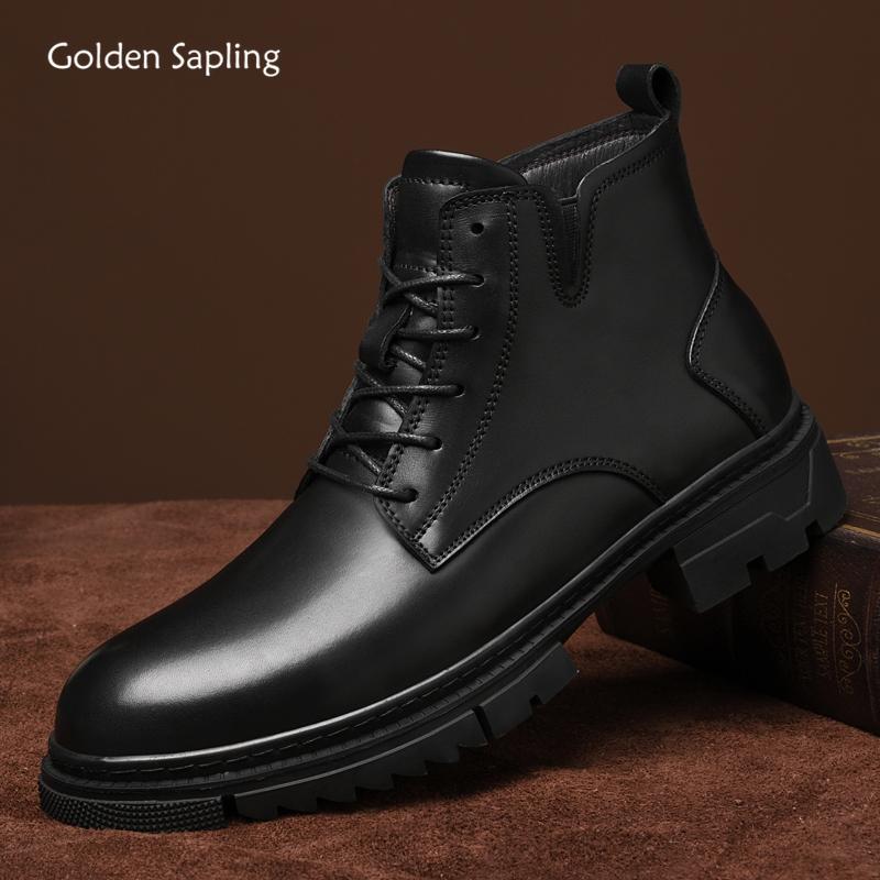 Golden Sapling High Quality Winter Boots for Men Outdoor Leisure Work Ankle Boot Lace-Up Genuine Cow Leather Male Shoes 36-47