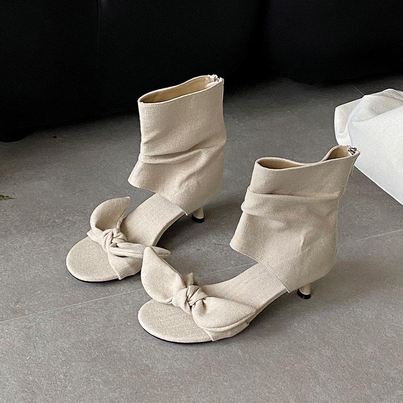 Fashion Fashion Butterfly-Knot Ladies Ankle Boots Shoes With Low Heel Footwear Female Open Toe Women Sandals Booties Zippers Shoes