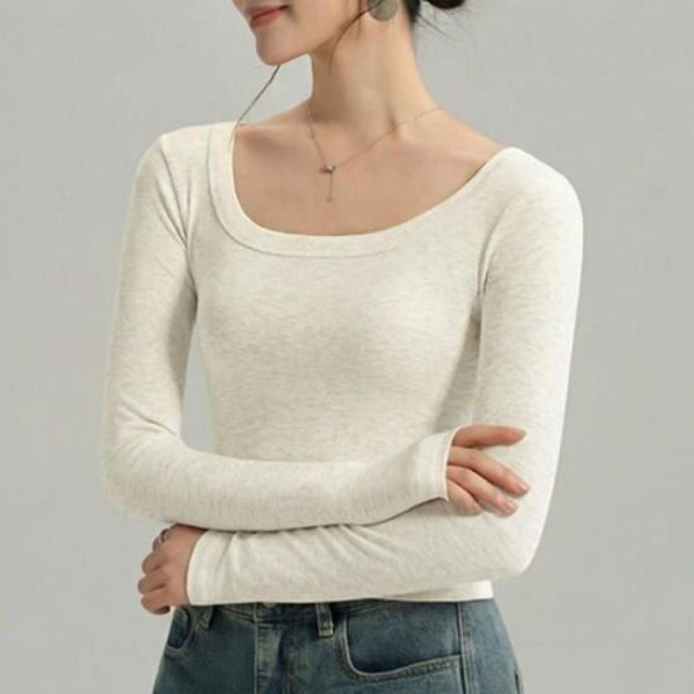Navava Women Solid Rib Slim FiT U Neck Long Sleeve T shirT nT3223