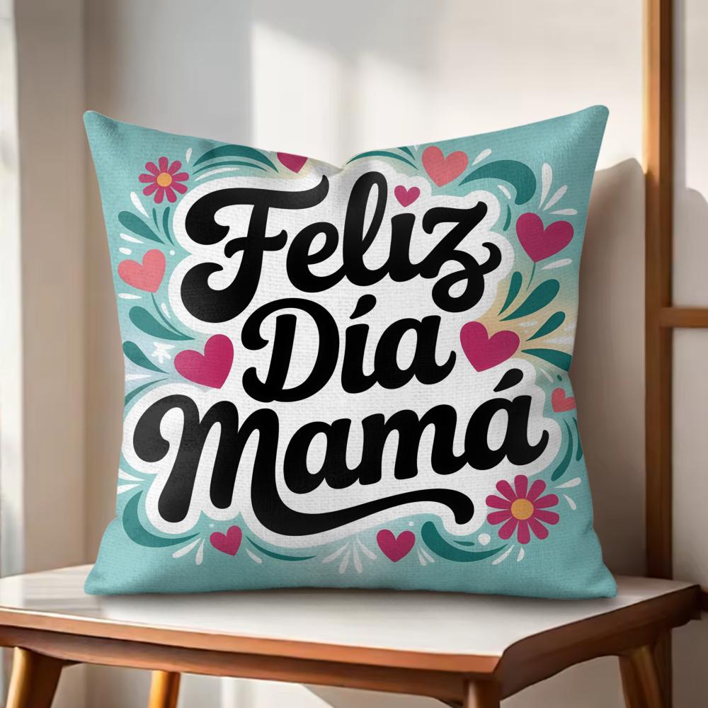 Feliz Dia MaMa Cushion Cover Natural Linen Organic Fabric DoubleSided Printing Couch Pillow Covers Home Decor