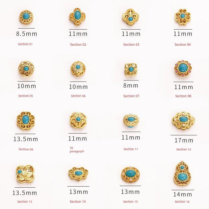 

Color Retention Alluvial Gold Accessories DIY Ornament Ancient Gold Inlaid Turquoise Blue Spacer Beads Bracelet Wrist String Woven Beads Accessories Section 01