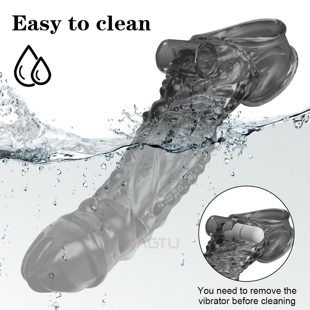 Vibrator Reusable Penis Sleeve Flexible Glans Penis Enlarger Extender Delay Ejaculation Cock Ring Adult Sex Toys for Men Couples