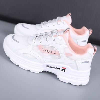 Fashion Women's Sports Fashion Breathable Walking Mesh Lace Up Flat Shoes Women's Tennis White Vulcanized Shoes