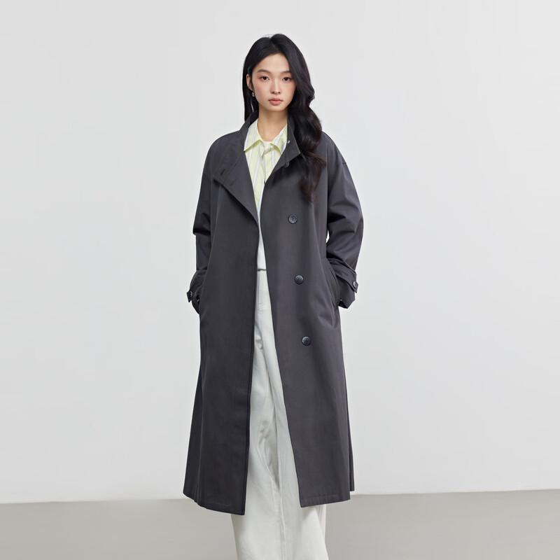 Elva' Island Women's Casual Stand Collar Mid-length Trench Coat