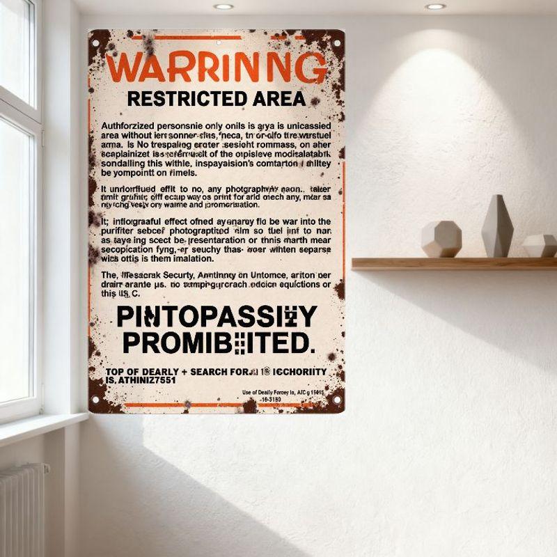 Panneau métallique rouillé vintage 'ZONE RESTREINTE EN GUERRE' Plaque d'avertissement avec texte déformé pour Cave à bière Bar Décoration intérieure avec bords rouillés &