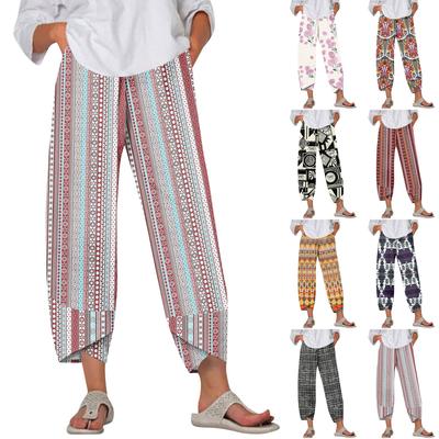 Women's Pants  With Pockets Casual Trousers Pants For Women Summer Casual Wide Leg Elastic Waist Pants With Pockets