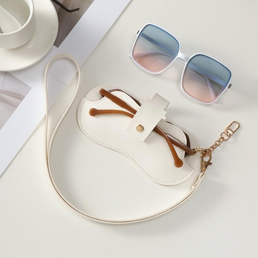 Einfarbige PU-Leder-Brillentasche zum Aufhängen am Hals Sonnenbrillen-Etui Brillen-Aufbewahrungstasche Reise