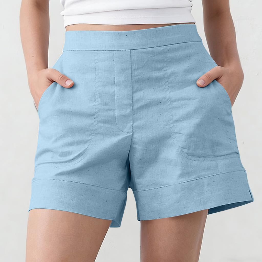 Women's Cotton And Linen Shorts, With Pockets, Soft Button Closure, Zipper, Slim Fit.