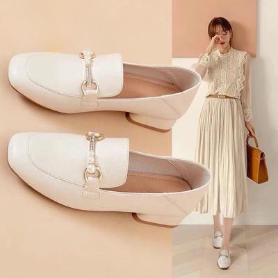 Zapatos individuales de primavera para mujer, zapatos de cuero pequeños versátiles, mocasines, tacón grueso, punta cuadrada, zapatos casuales para mujer, zapatos de trabajo