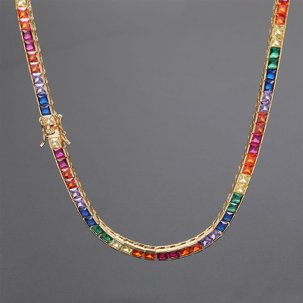 

4 мм хип-хоп Bling многоцветный кубический цирконий ювелирные изделия Iced Out теннисная цепочка с бриллиантами ожерелье для женщин