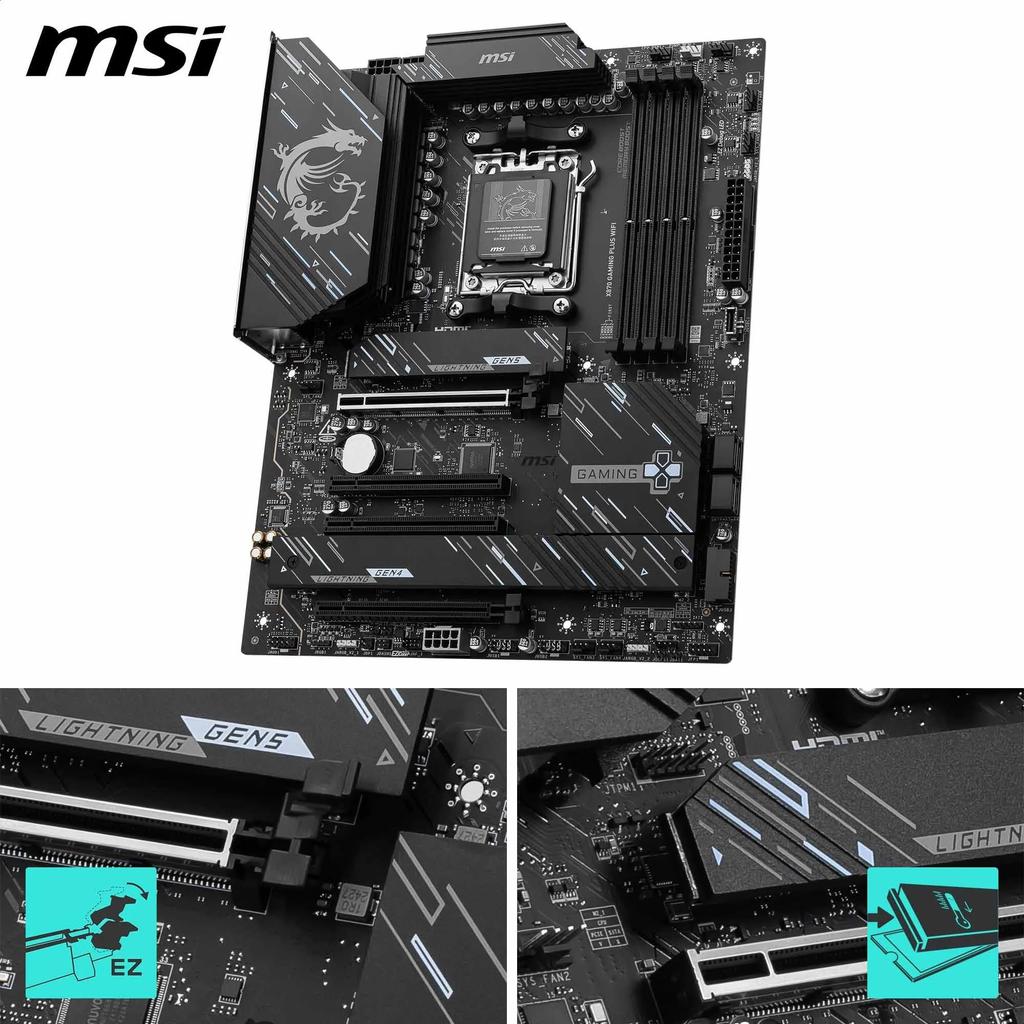 MSI X870 GAMING PLUS WIFI ATX Unterstützt AMD Ryzen SPS DDR5 Memory Boost PCIe x16 Motherboard, - 9000/8000/7000 Prozessoren, AM5-60A VRM, 8200+ MT/s