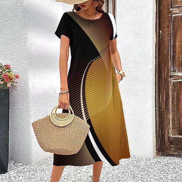 Abiti con Stampa Digitale 3D Donna Estate Manica Corta Scollo O Casual Ampio Vestito