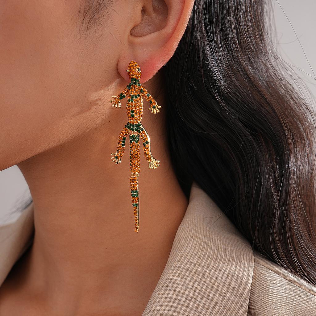 Wind Diamond Gecko Silver Needle Earrings Exaggerated Niche Stud Earrings