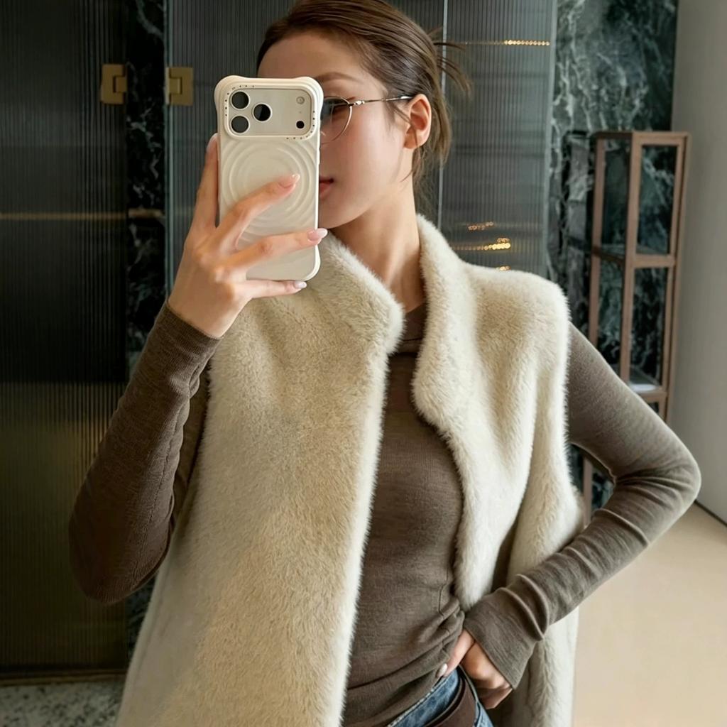 Mafen Vest, Stacked Artifact~ Imitation Mink Environmentally Friendly Stand-up Collar Fur Plush Sleeveless Outer Vest