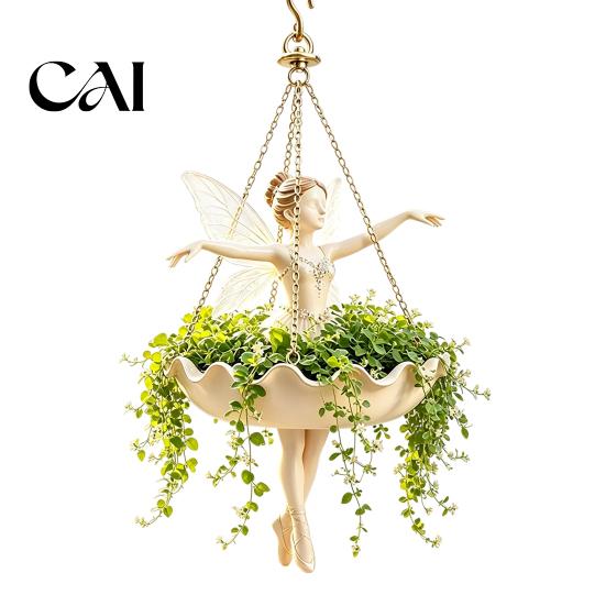 Ballet Dancer Sculpture Planter Fairy Mermaid Hanging Planter, Resin Decorative Flower Pot with Metal Chain, Garden Outdoor Indoor Patio Balcony Decor