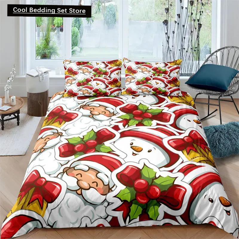 Santa Claus Pattern Bedding Set Christmas Deer Duver Cover Set for Kids Boys Girls Quilt Cover Queen Polyester Comforter Cover