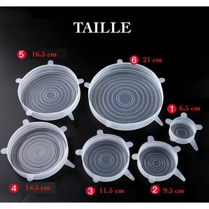 HT Couvercles Silicone Alimentaire Universels Extensibles - Lot de 6 couvercles exclusivité taille XS à XL (21.... - HTPRM824AA1757