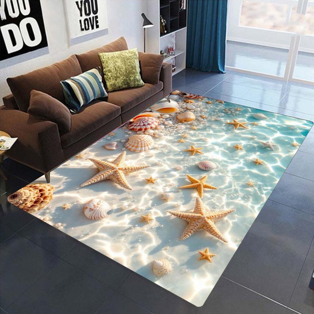 2025 New Starfish Beach Shell Sea Star Sand Carpet Rug for Living Room Bedroom Home Sofa Decoration,Kids Play Non-slip Floor Mat