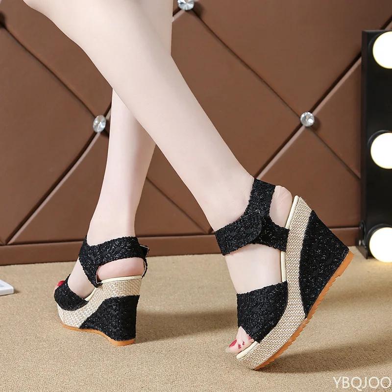 New Wedges Sandals Women's Summer Mesh High Heel shoes Ladies Peep Toe Platform sandal Sexy Party Dress Sandalias Mujer
