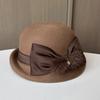 Autumn and winter new hairball satin bow bud hat women's woolen small edge crimping basin hat styling felt hat
