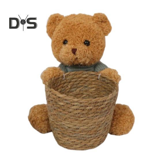 

Плетеная вручную ротанговая корзина. Цветочная корзина из ротанга ручной работы с плюшевым медведем на День матери, день рождения, день святого Валентина. F