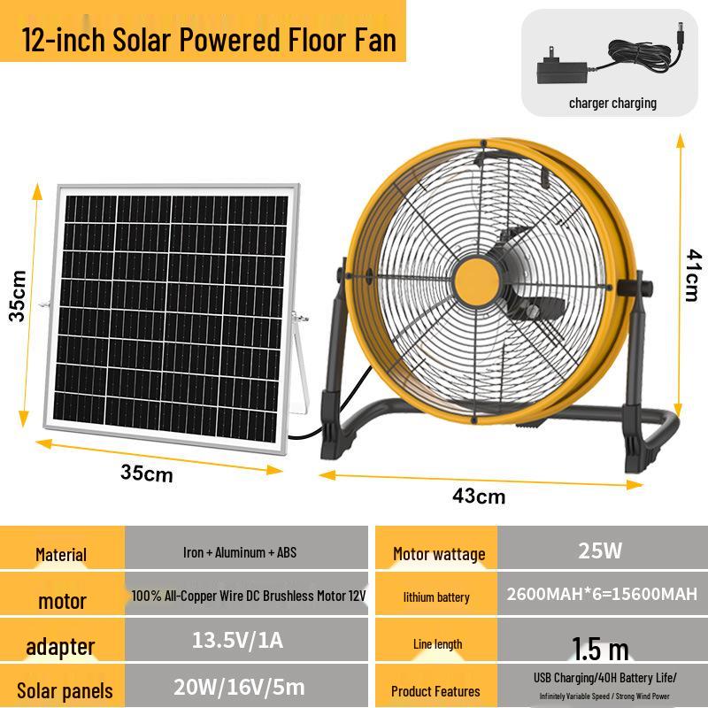 Ventilatore da pavimento solare portatile ad alta potenza per uso esterno