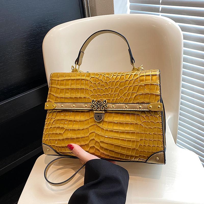 Leren Handtassen met Krokodillenpatroon voor Dames Klassieke Schoudertassen Metalen Gesp Luxe Designer Merk Kwaliteit Steen