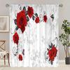 2 Pieces - White Base Red Rose Polyester Curtains, Bathroom, Bedroom, Living Room, and Family Room Decorative Curtains