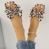Ladies Flat Bottom Bow Leopard Print Beach Slippers Summer New Resort Sandals