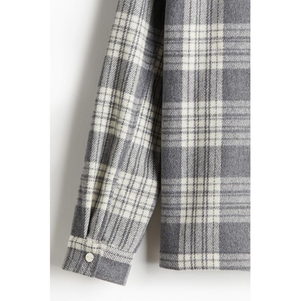 H M Zip Up oversHirt Regular Fit Gray cHeck